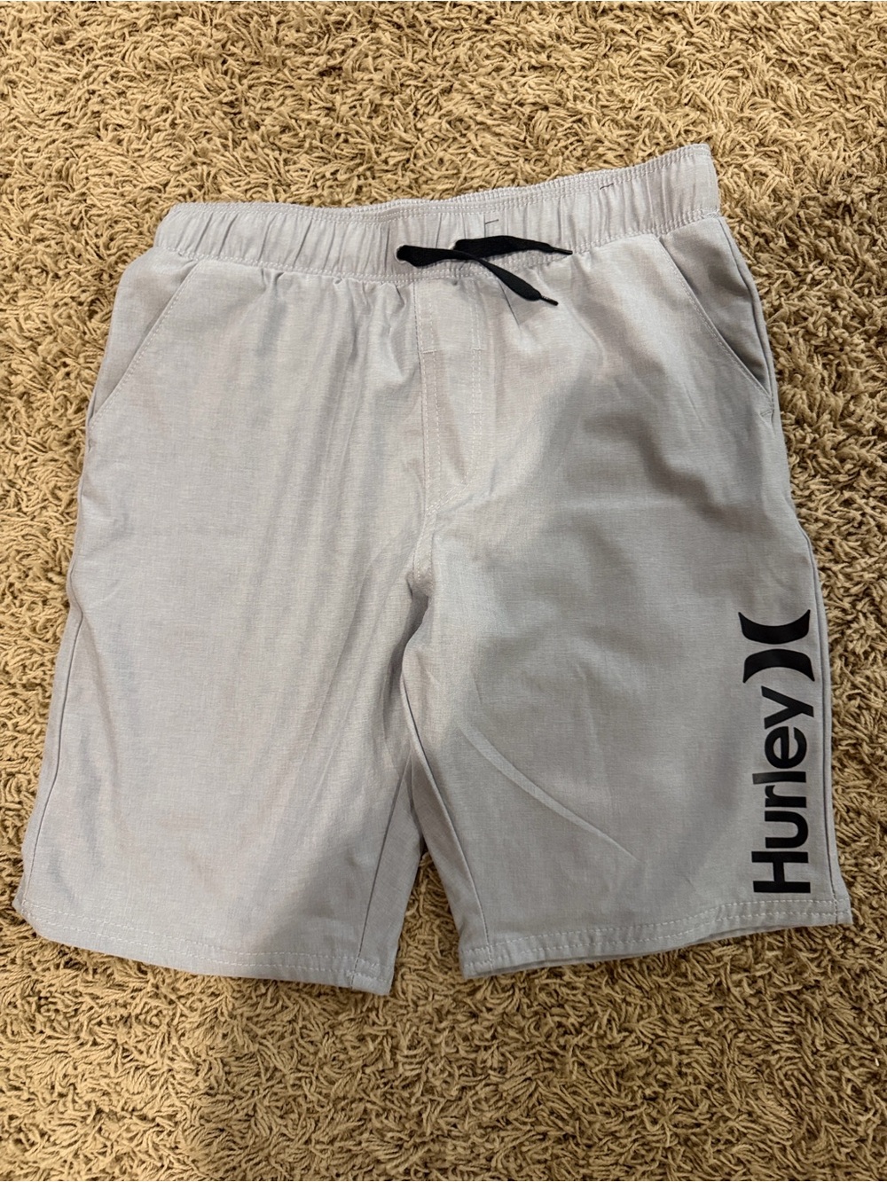 Hurley Gray Elastic Waist Athletic Shorts with Black Logo
